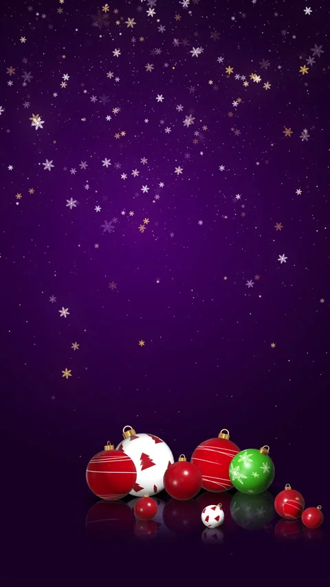 Christmas purple background with red 3d balls. Golden snowflakes. Loop Video stock 294626043
