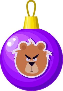 Christmas purple ball with a bear pattern. Illustrazione stock