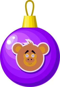 Christmas purple ball with a monkey pattern. Stock Illustration