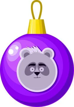 Christmas purple ball with panda pattern. Christmas tree decoration. Stock Illustration