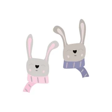 Christmas rabbit, cute hare, hare in winter scarf, illustration Stock Illustration
