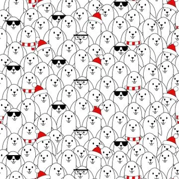 Christmas rabbit seamless pattern Stock Illustration