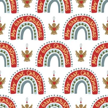 Christmas rainbow seamless pattern. Stock Illustration