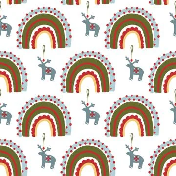 Christmas rainbow seamless pattern. Stock Illustration