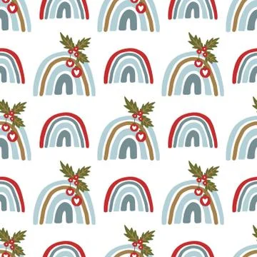 Christmas rainbow seamless pattern. Stock Illustration