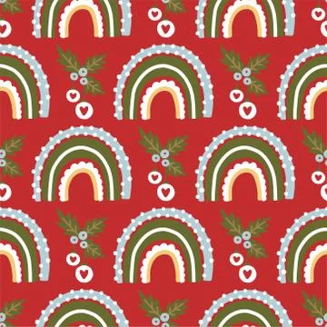 Christmas rainbow seamless pattern. Stock Illustration