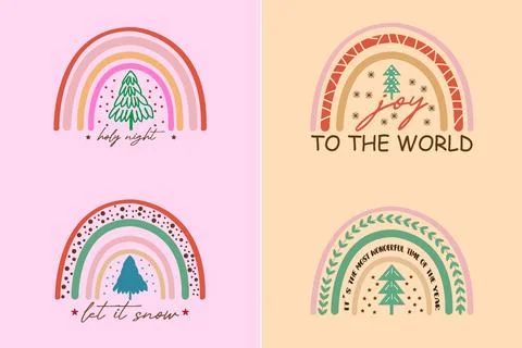 Christmas rainbows in boho style bundle. cartoon style Illustrazione stock