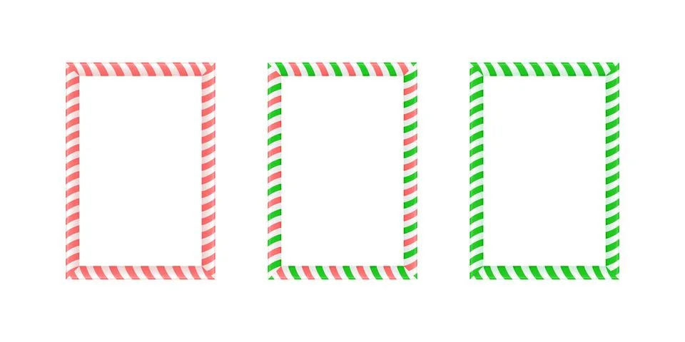 Christmas rectangle frame set. Candy cane border with striped lollipop pattern Illustrazione stock