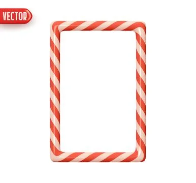 Christmas rectangular frame from candy cane. Red white straight lines color.  Ilustración de archivo