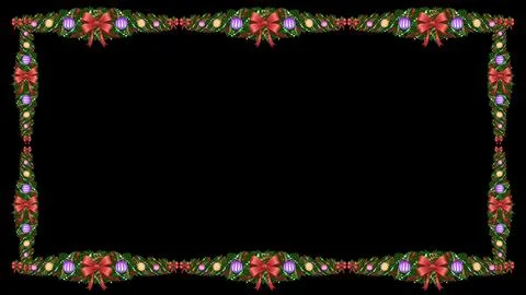 Christmas rectangular frame with green pine branches and red bows Stock Illustration