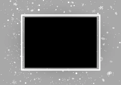 Christmas rectangular photo template with snow Stock Illustration
