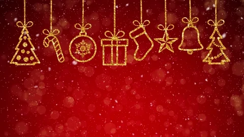 Christmas red background with falling natural snow and golden elements Stock Footage 153700211