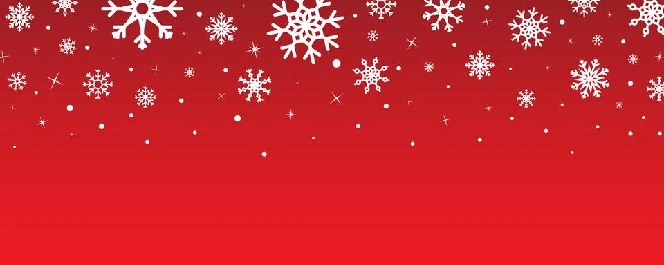 Christmas red background with falling white snowflakes border Stock Illustration