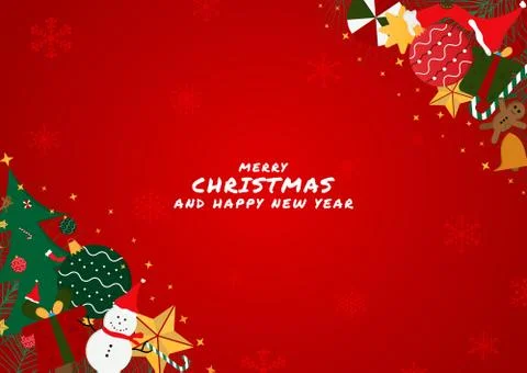 Christmas red background gift corner design modern style snowfall with space Stock Illustration