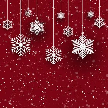Christmas Red Background With Hanging White Snowflakes Illustrazione stock