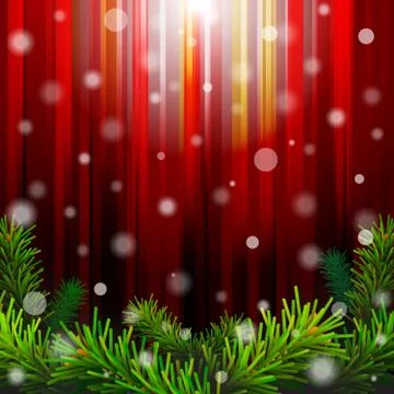 Christmas red background with pine branches against lighting Stock Illustration