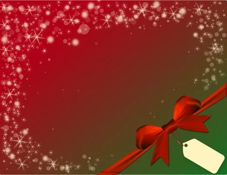 Christmas red background with red bow in green corner with price tag Illustrazione stock