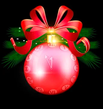 Christmas red ball-clock Stock Illustration