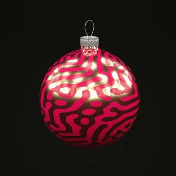 Christmas red ball with golden pattern on black background 3d render Stock Illustration
