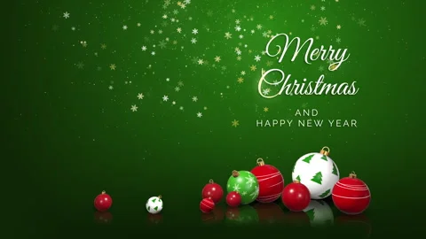 Christmas red balls on a green background with the inscription Merry Christmas. Stock Footage 255554833