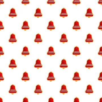 Christmas red bell pattern featuring festive ginger cookie イラスト素材