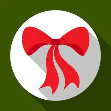 Christmas red bow. Flat icon on green background with long shadow. Vector i.. Stock Illustration