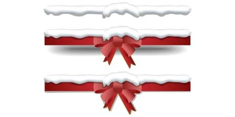 Christmas Red bow vector with show cap on the top decor isolated on white Stock Illustration