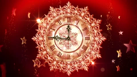 Christmas red clock  strikes midnight Stock Footage 97868259