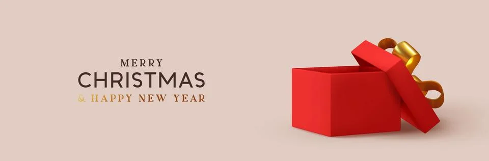 Christmas red Empty Open gift box template. Xmas design Realistic decorative  Stock Illustration