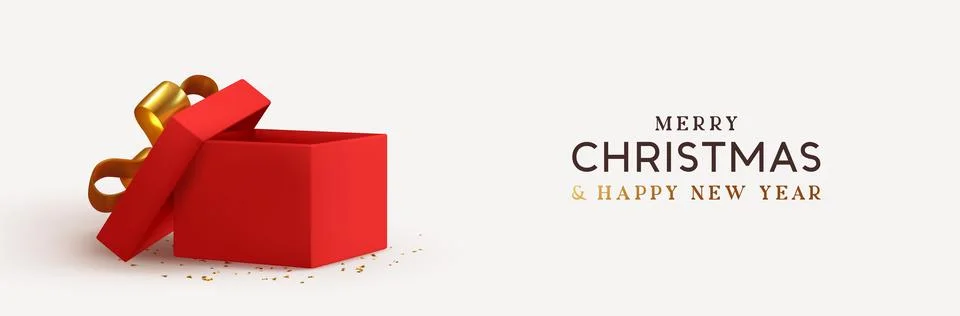 Christmas red Empty Open gift box template. Xmas design Realistic decorativ.. Illustrazione stock