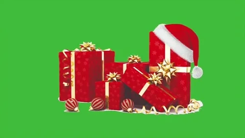 Christmas red gift boxes with santa cap animation on green screen Stock Footage 315052503