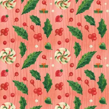 Christmas red pattern with lollipops and glass baubles, traced watercolor Stock Illustration