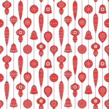 Christmas red seamless pattern with balls and icicles for holiday celebrations Stock Illustration