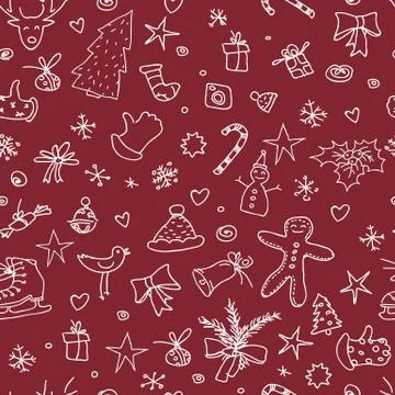 Christmas red seamless pattern. Hand drawn vector illustration Stock Illustration