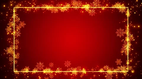 Christmas red snowflake frame golden border, sparkling particles, festive bokeh, Stock Footage 340456416