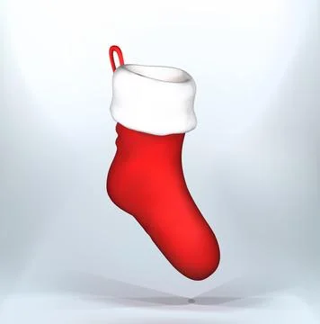 Christmas red sock isolated vector 3d icon. Christmas sock 3d. Stock Illustration