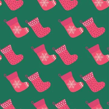 Christmas red socks doodle seamless pattern. Merry Christmas and Happy New Ye Stock Illustration