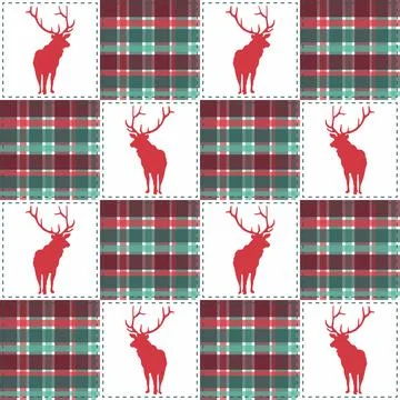 Christmas Reindeer Patchwork Seamless Pattern Illustrazione stock