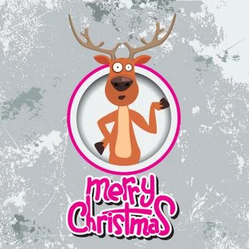 Christmas reindeer pointing at something in a circle. Merry christmas Stock Illustration