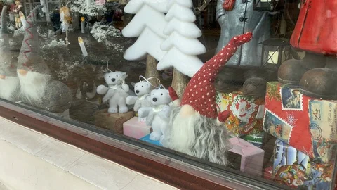 Christmas retail window display decorated with Christmas tree Stock Footage 129504957