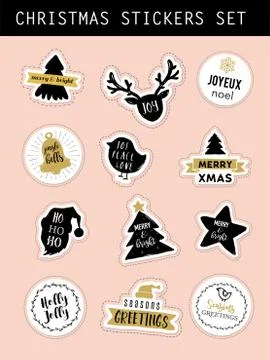 Christmas retro stickers set Illustrazione stock