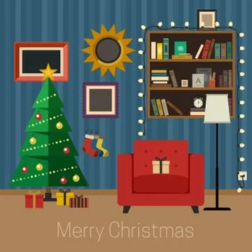 Christmas room interior. Stock Illustration
