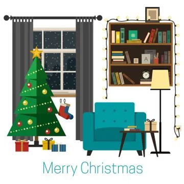 Christmas room interior. Stock Illustration