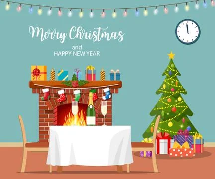 Christmas room interior. Illustrazione stock