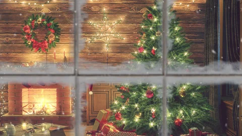 Christmas Room Snowfall loop Stock Footage 224290727