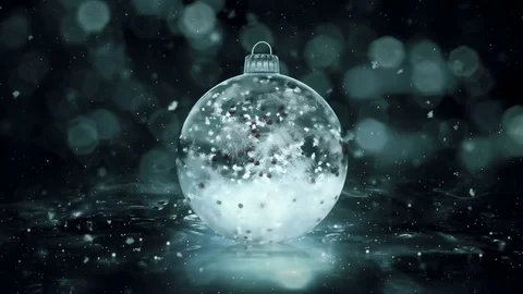 Christmas Rotating Grey Noir Ice Glass Bauble snow red balls background loop Stock Footage 82431366