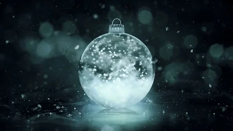 Christmas Rotating Grey Noir Ice Glass Bauble Decoration snow background loop Stock Footage 82431477