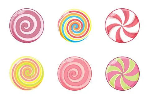 Christmas round candy set. Mint striped sweets without wrapper. Vector illust Stock Illustration