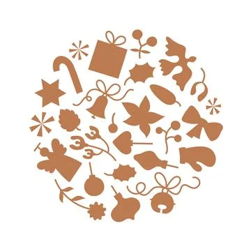 Christmas round element shapes pattern for banner, card. Cute flat New Year 스톡 일러스트