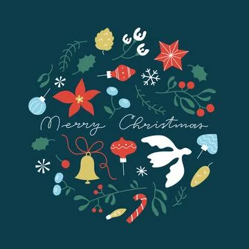 Christmas round elements pattern for banner, card. Cute flat Merry Christmas Stock Illustration